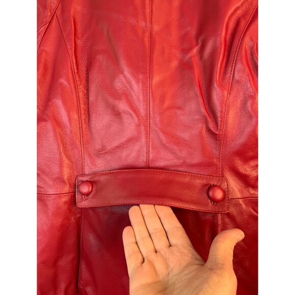 VTG 90s Terry Lewis Red Leather Coat Fur Collar Thermolite Lining XS 9029 NWD - Picture 14 of 16